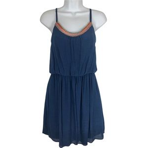 IZ Byer Mini Dress. Beaded Neckline, Adjustable Straps, Elastic Waist